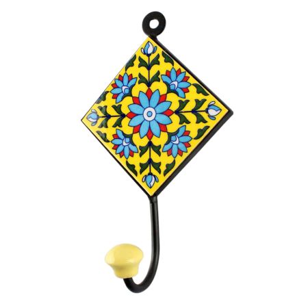 Turquoise Sunflower Ceramic Tile Hook
